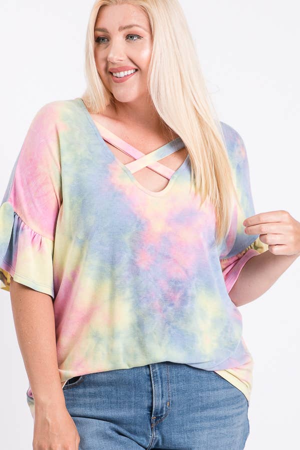 Plus Tie Dye Crisscross Top