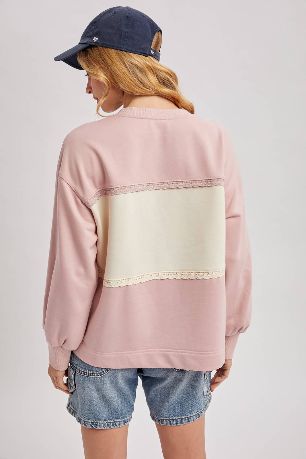 Oversize Color Block Lace Trimmed Sweatshirt