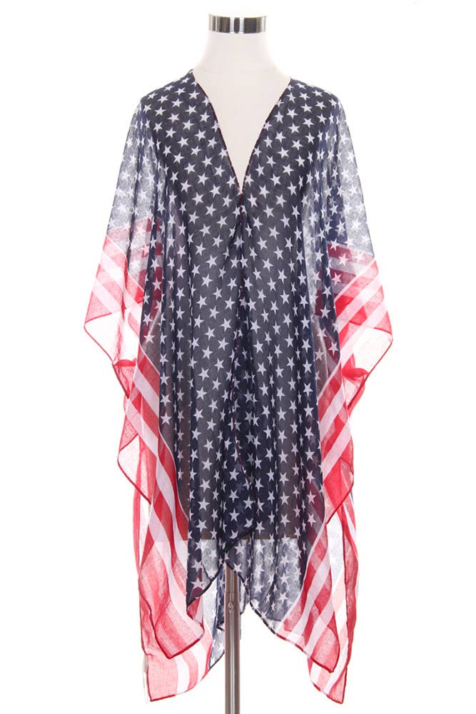 American Flag Stripe Trim Summer Kimono