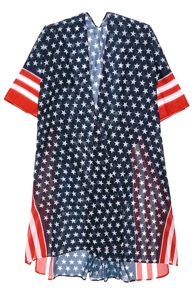 American Flag Stripe Trim Summer Kimono