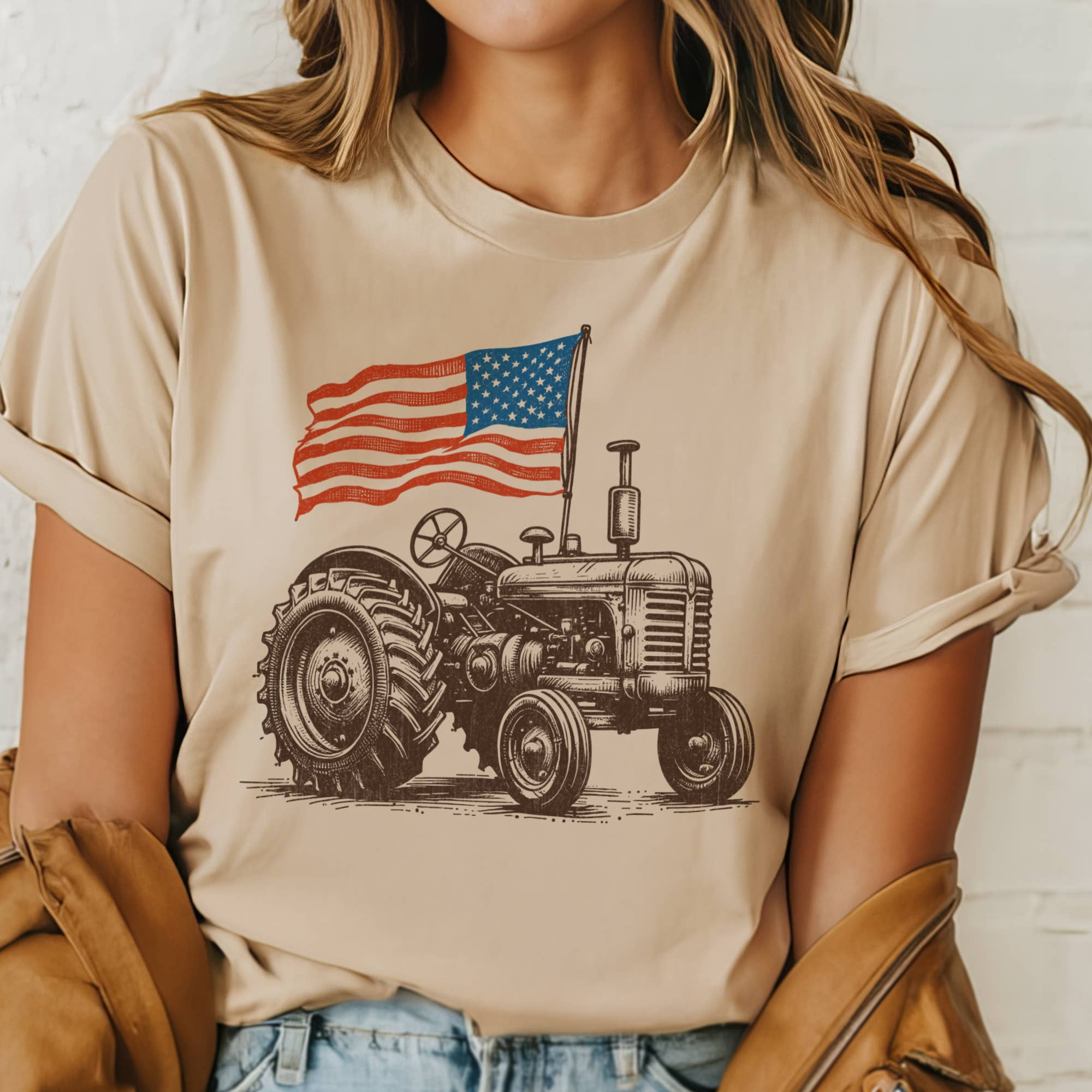 Patriotic Country Tractor Flag Graphic Tee