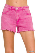 Acid Washed Frayed Cutoff Hem Shorts