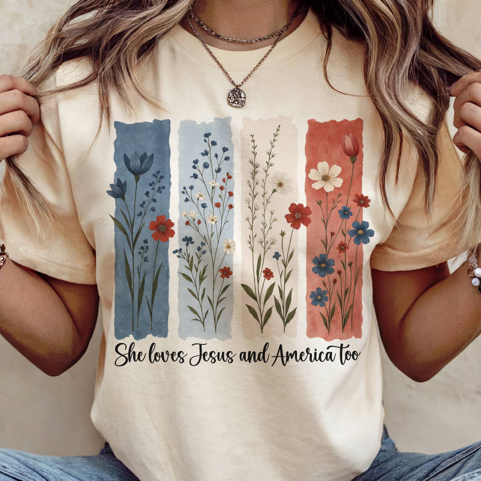She Loves Jesus and America Patriotic Graphic Tee