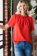 Casual Swiss Dot Blouse with Scalloped Hem