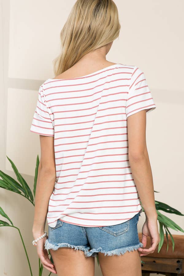 Stripe Boat Neck Short Sleeve Top