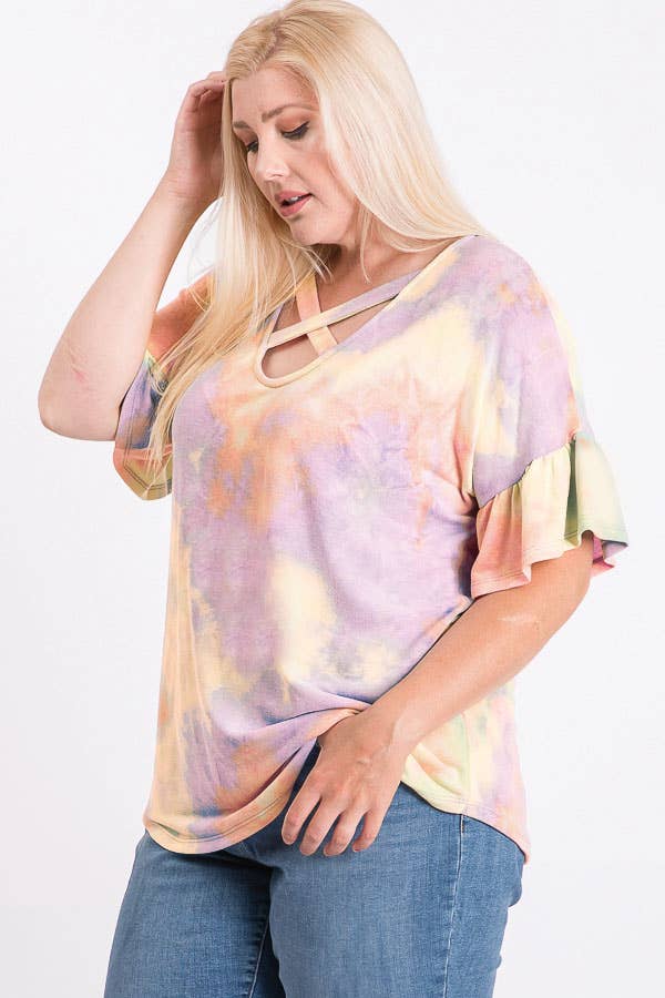 Plus Tie Dye Crisscross Top