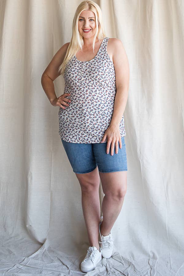 Plus Floral Waffle Knit Button Front Tank Top