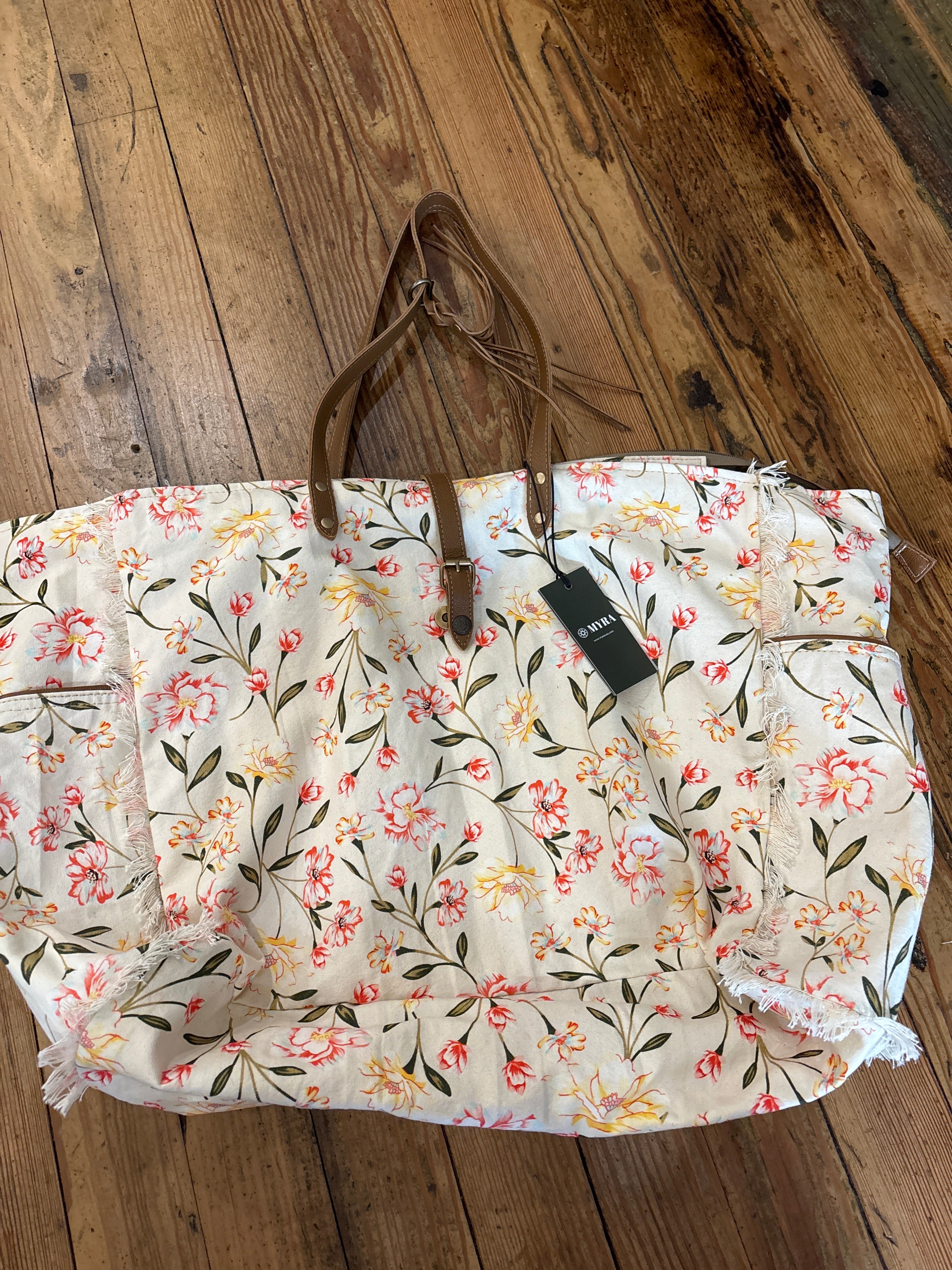 Myra Brookside Cotton & Leather Weekender Bag