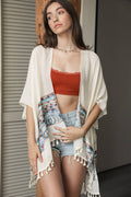 Geometric Embroidered Kimono with Tassels