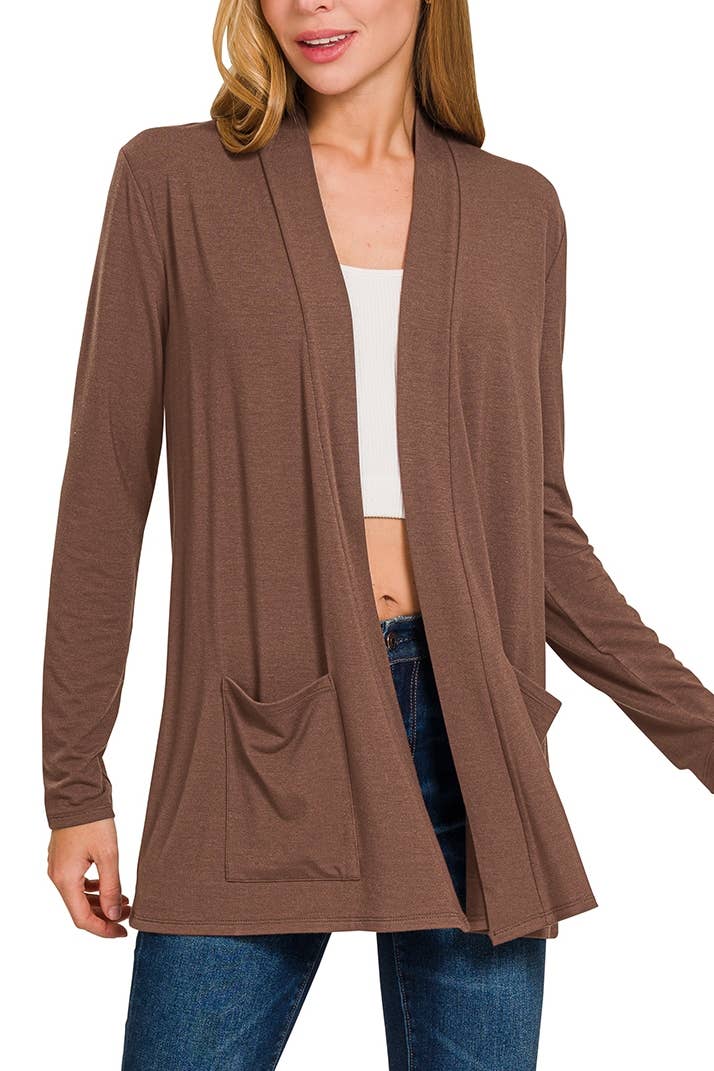 Slouchy Lightweight Open Front Pocket Cardigan