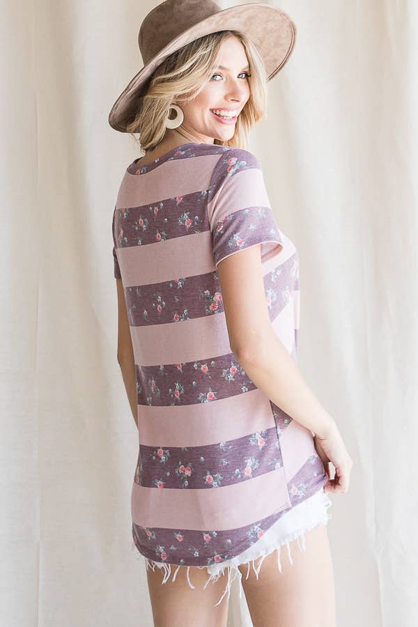 Floral Stripe Knotted Top