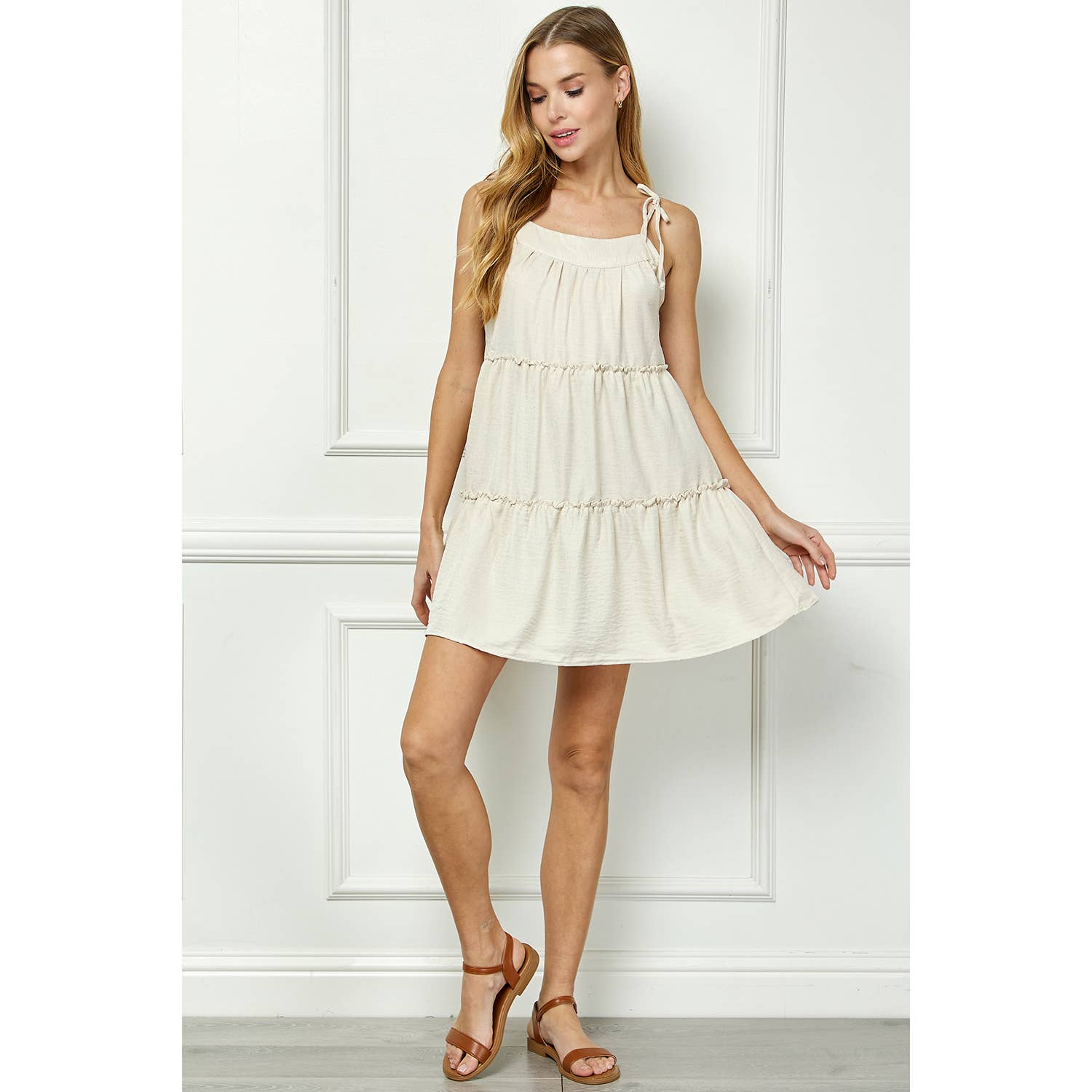 Playful Tiered Mini Dress With Shoulder Ties