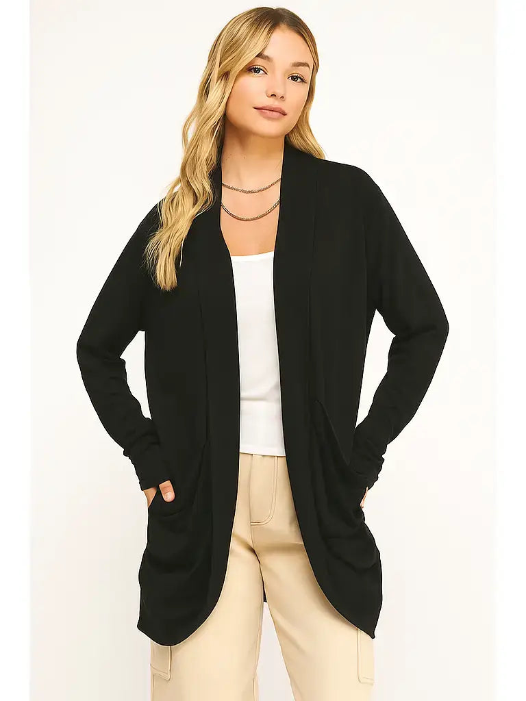 Soft Wrap Shirted Side Open Cardigan