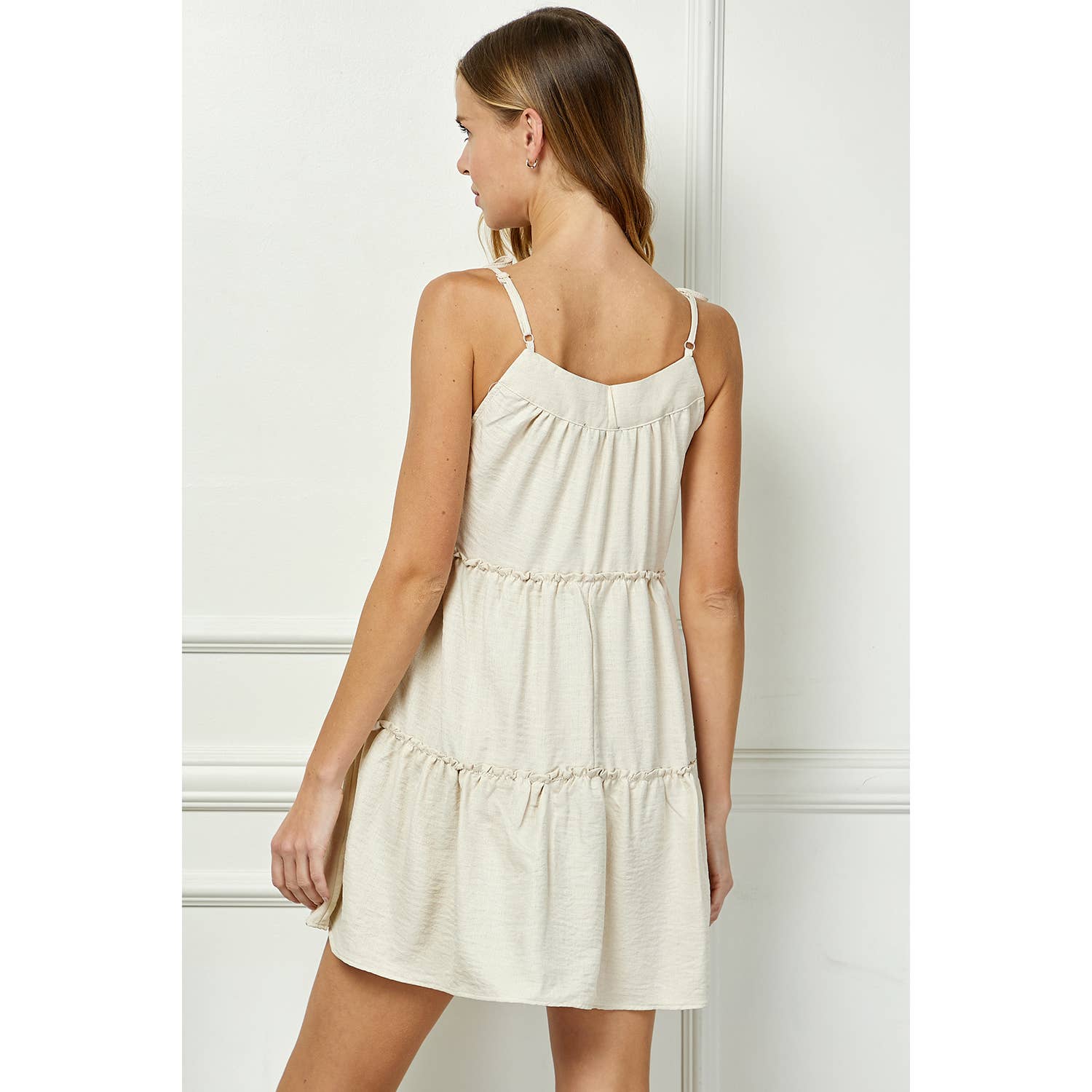 Playful Tiered Mini Dress With Shoulder Ties