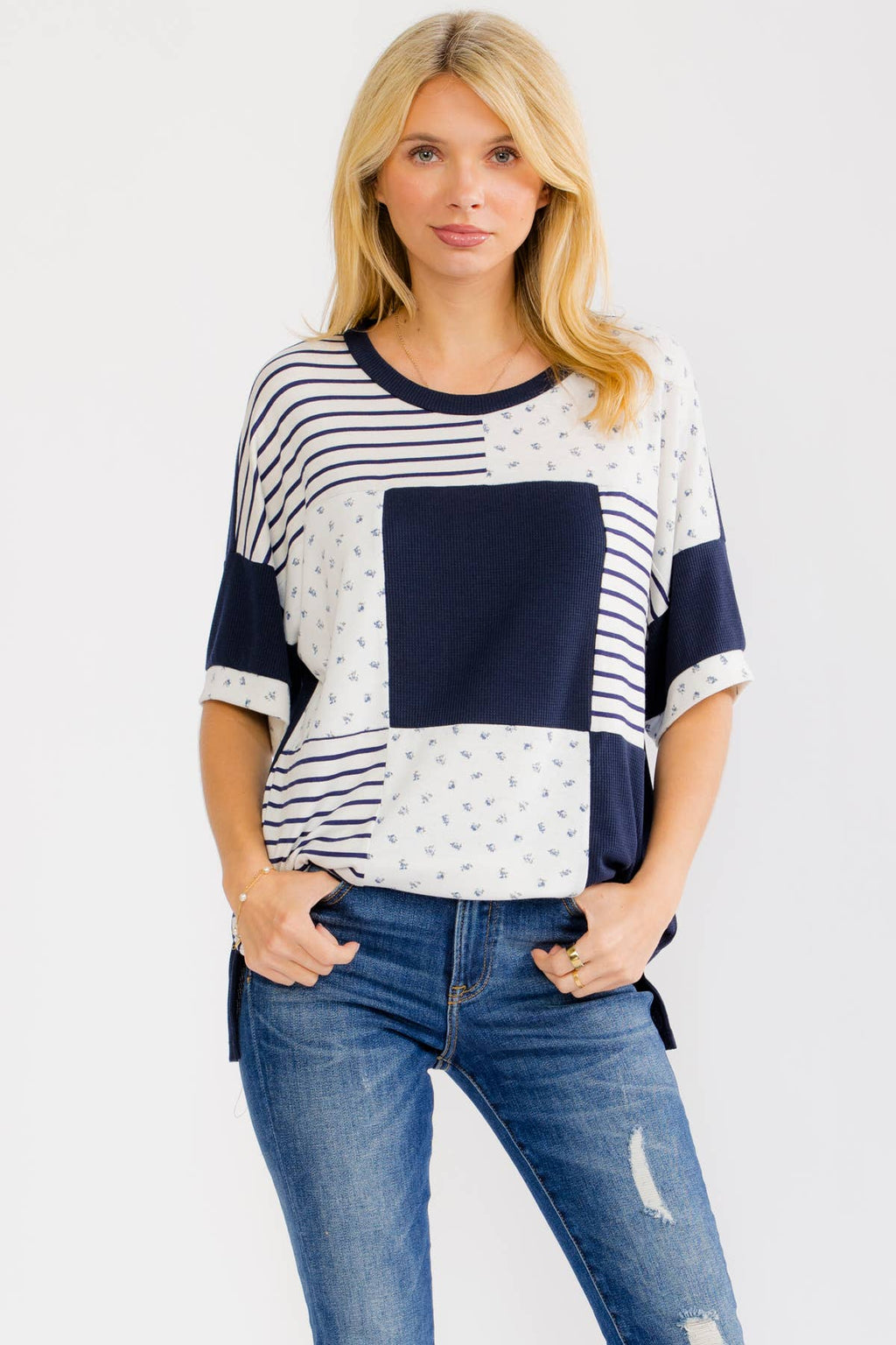 Patchwork Contrast Knit Top