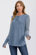 Stripe Contrast Button Front Pullover Top