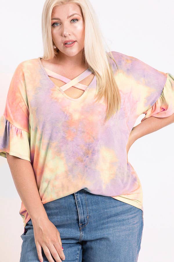 Plus Tie Dye Crisscross Top