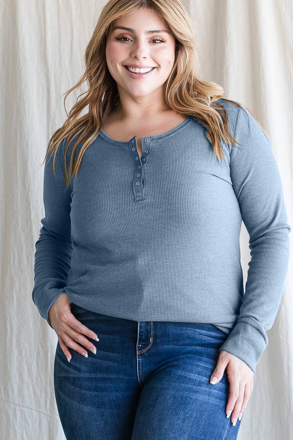 Plus Long Sleeve Snap Button Tunic Top