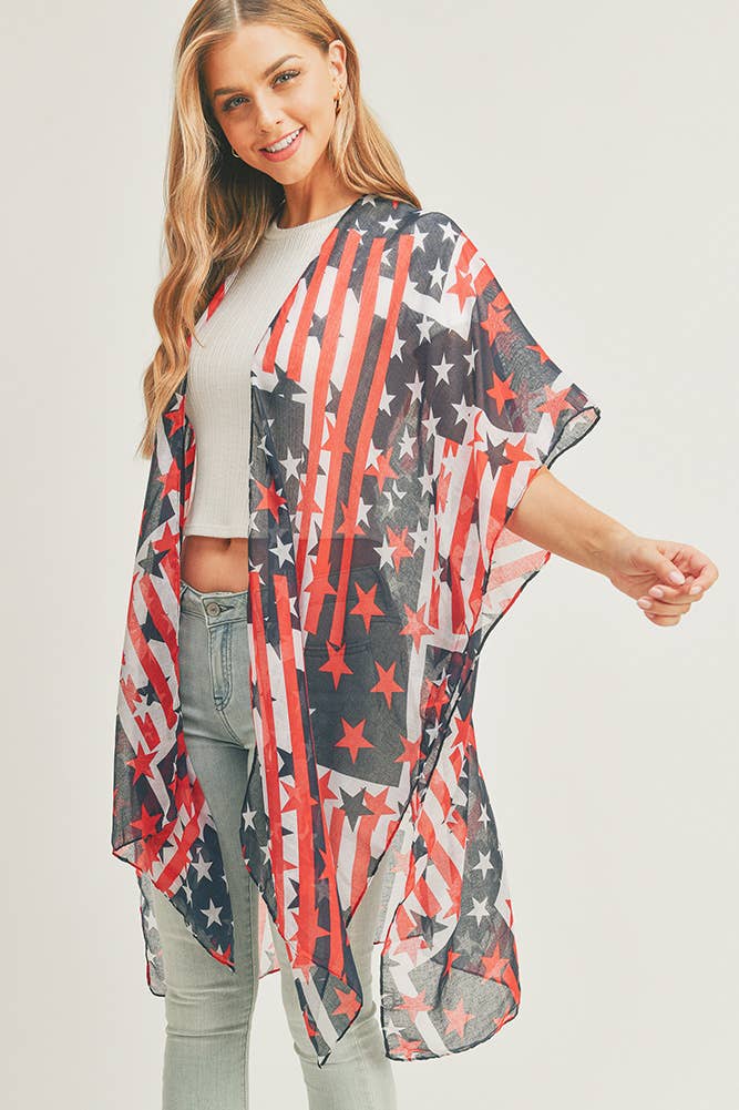 American Flag Pattern Summer Kimono