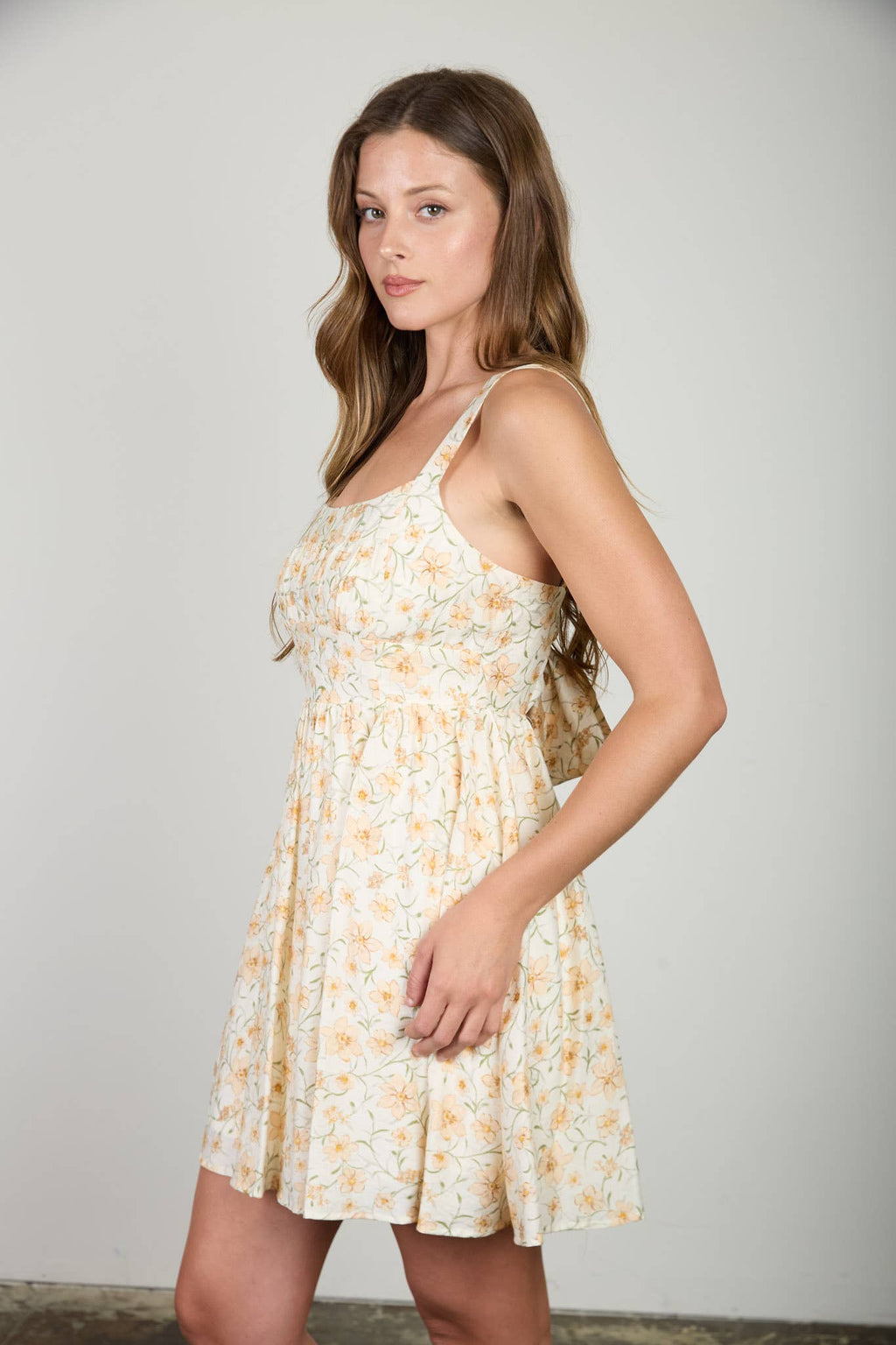 Floral Gathered Tie Back Dress