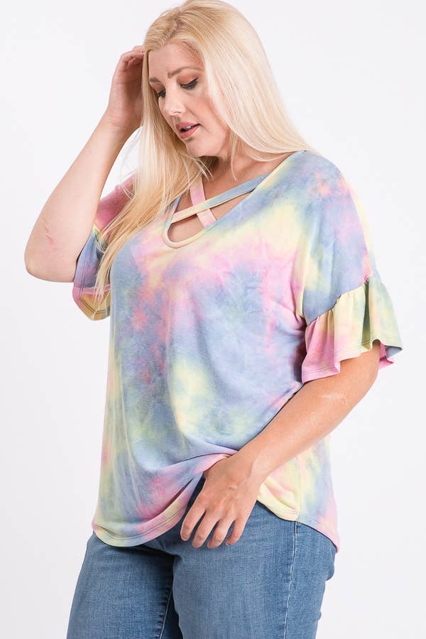 Plus Tie Dye Crisscross Top