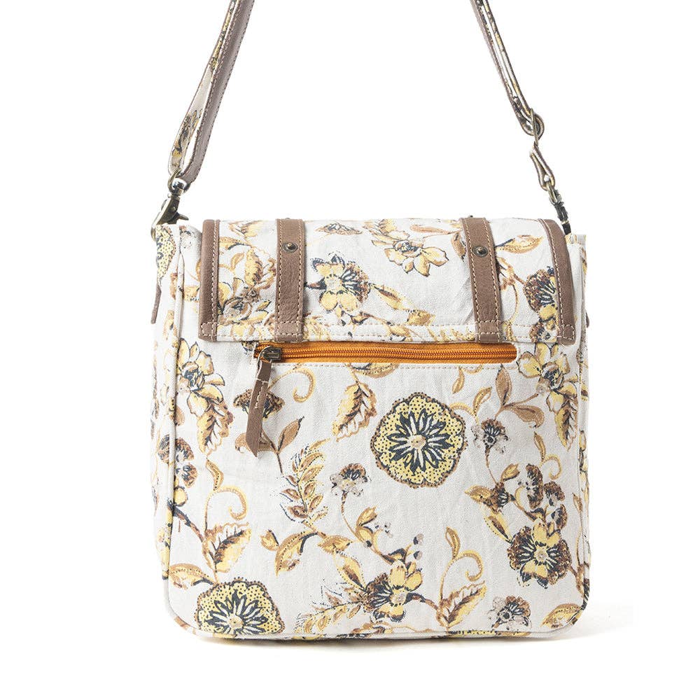 Mesa Morning Glories Messenger Bag In Brown and Off White