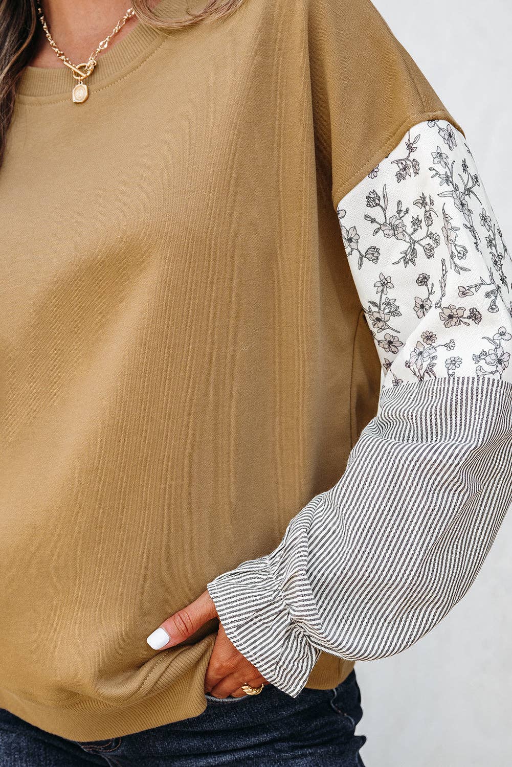 Patchwork Ruffle Crewneck