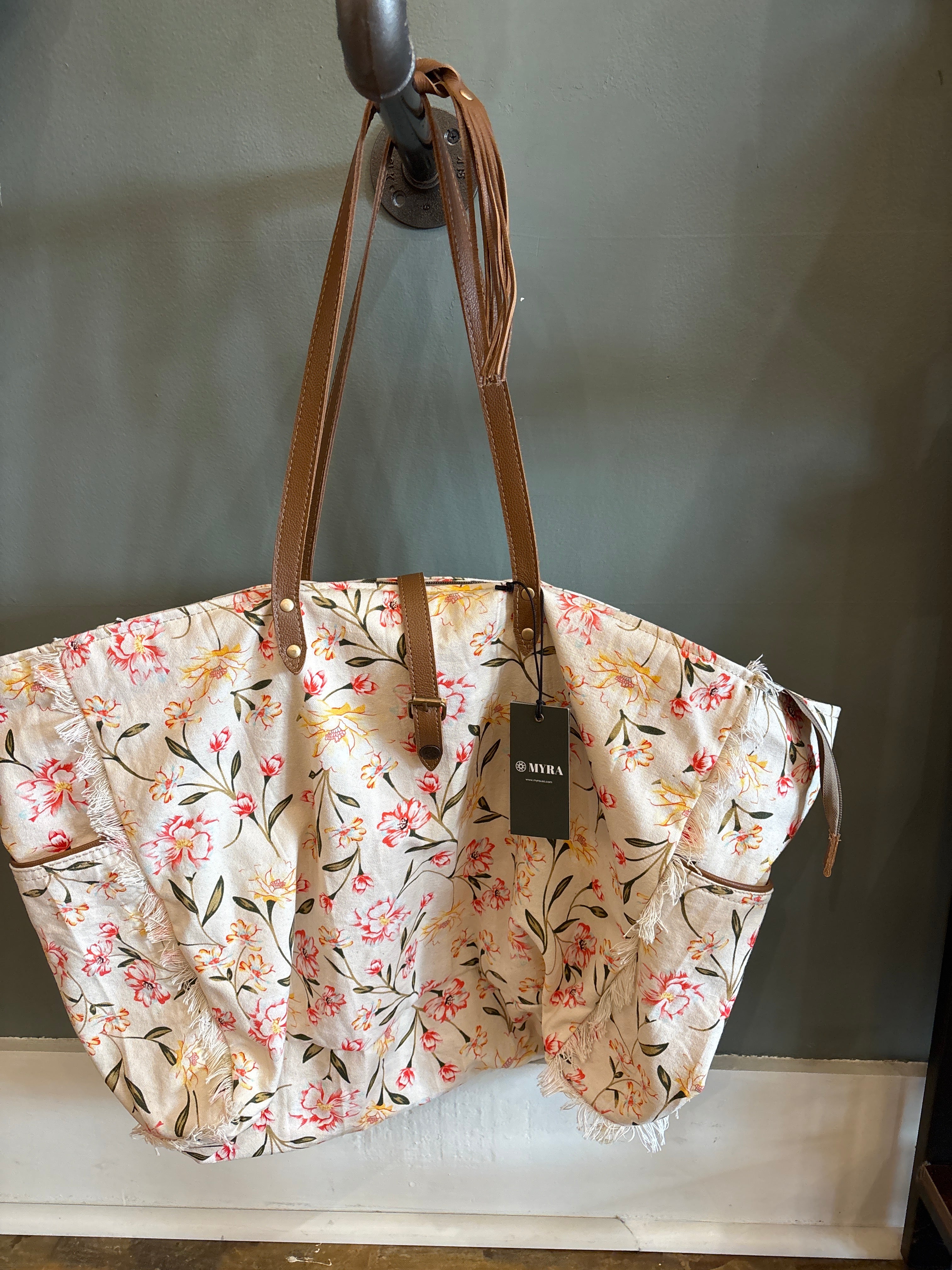 Myra Brookside Cotton & Leather Weekender Bag