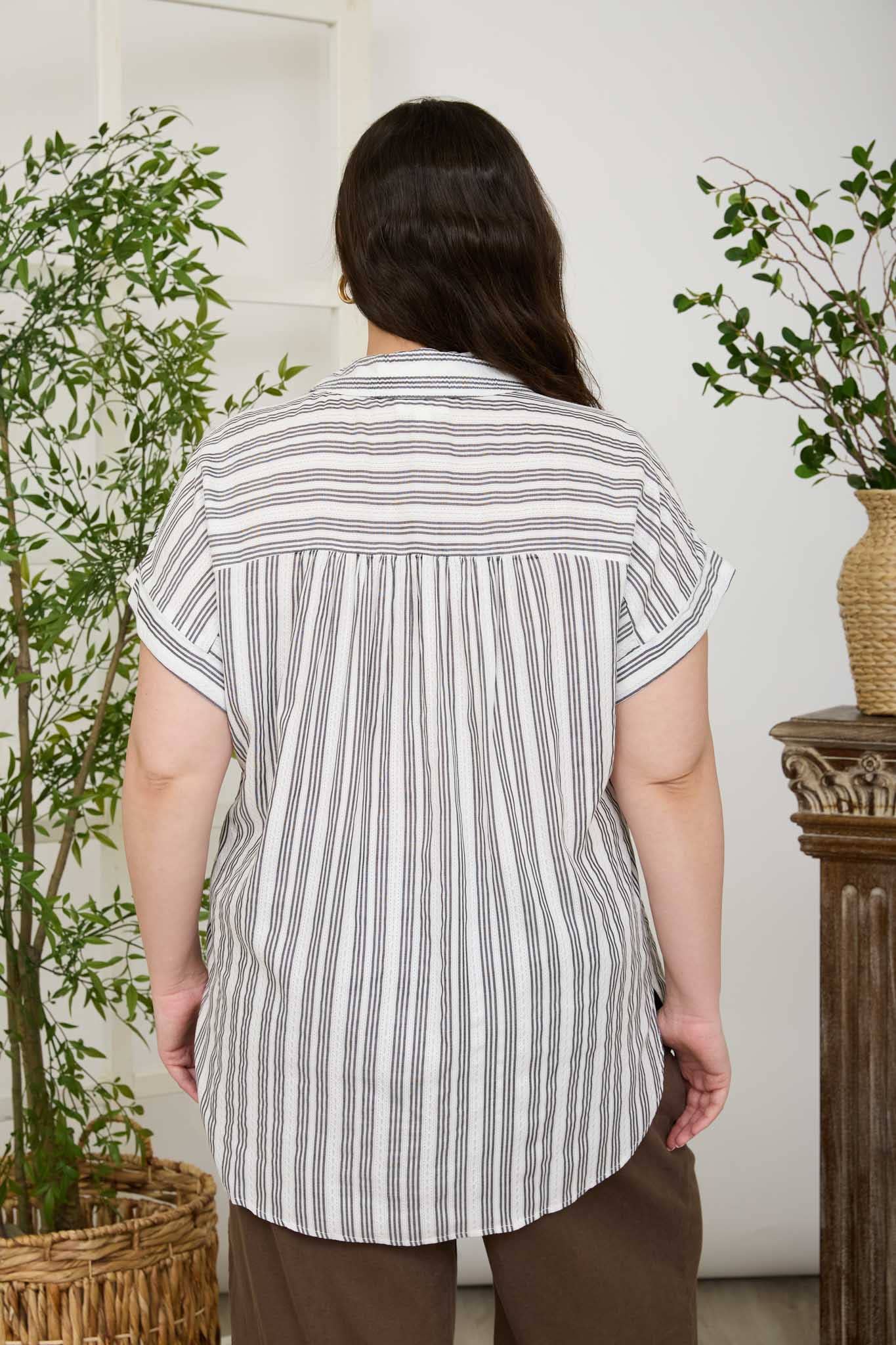 Plus Half Button Short Sleeve Top