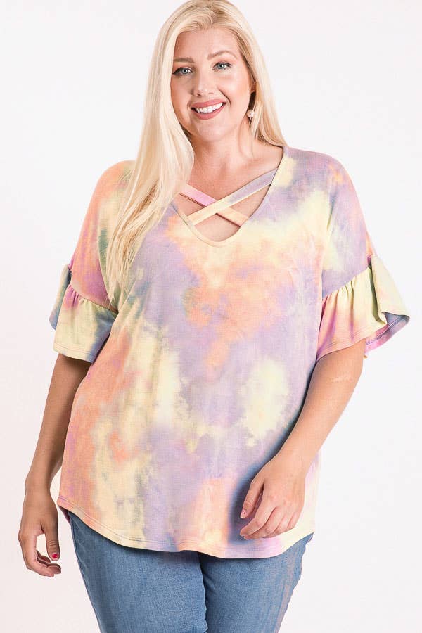 Plus Tie Dye Crisscross Top