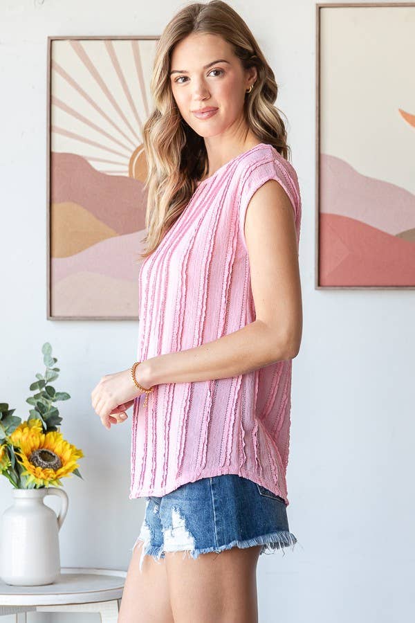 Solid Textured Cap Sleeve Pullover Blouse