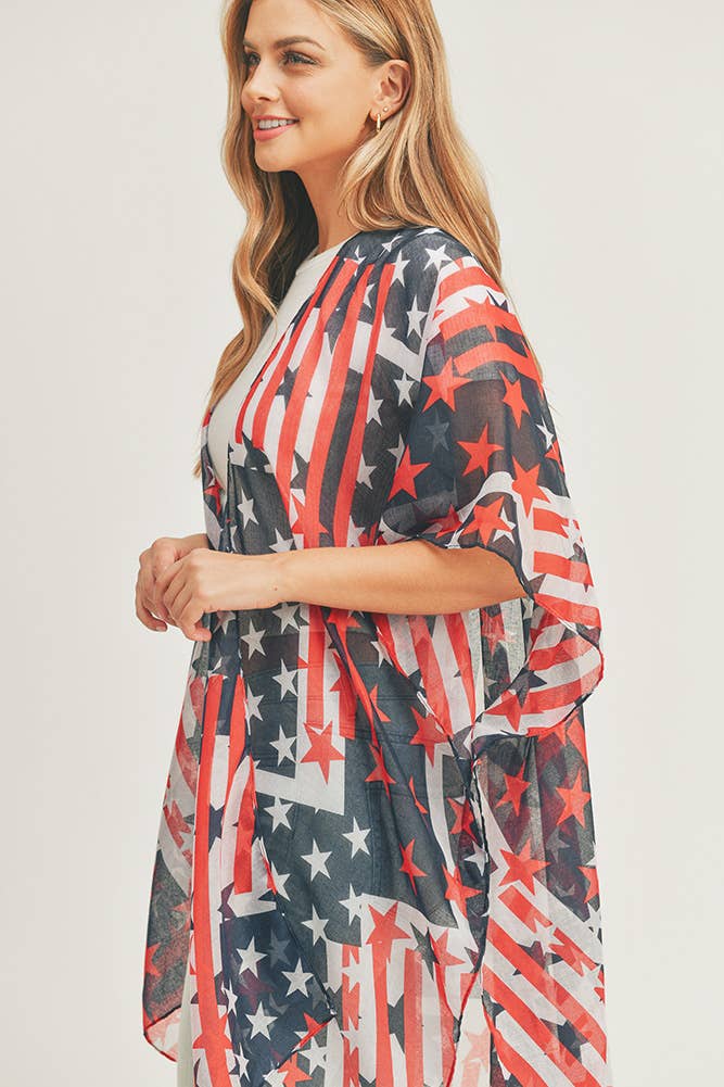 American Flag Pattern Summer Kimono