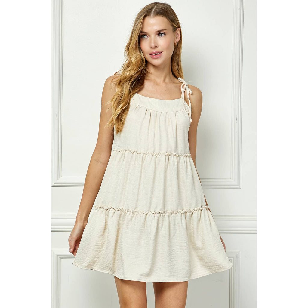 Playful Tiered Mini Dress With Shoulder Ties