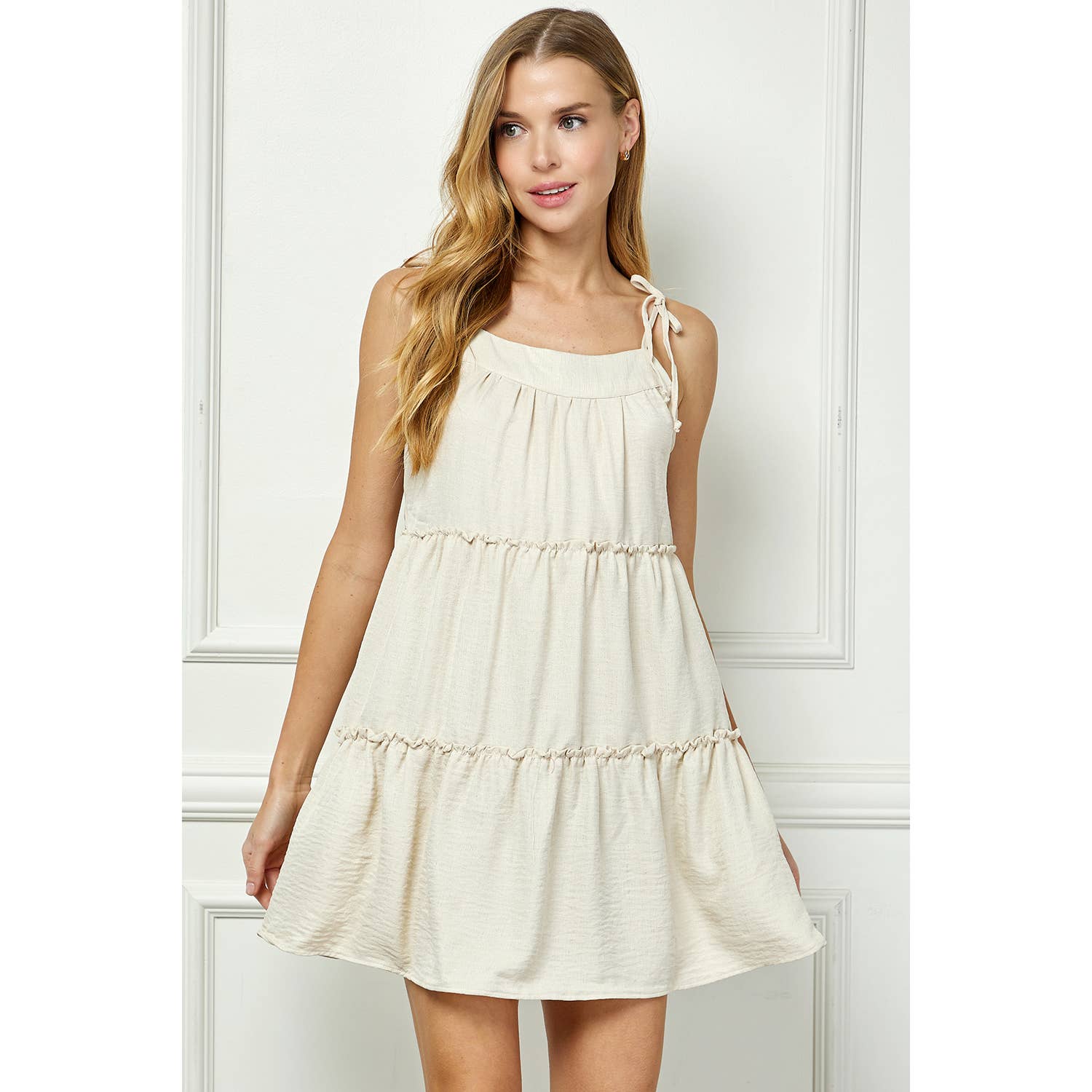 Playful Tiered Mini Dress With Shoulder Ties