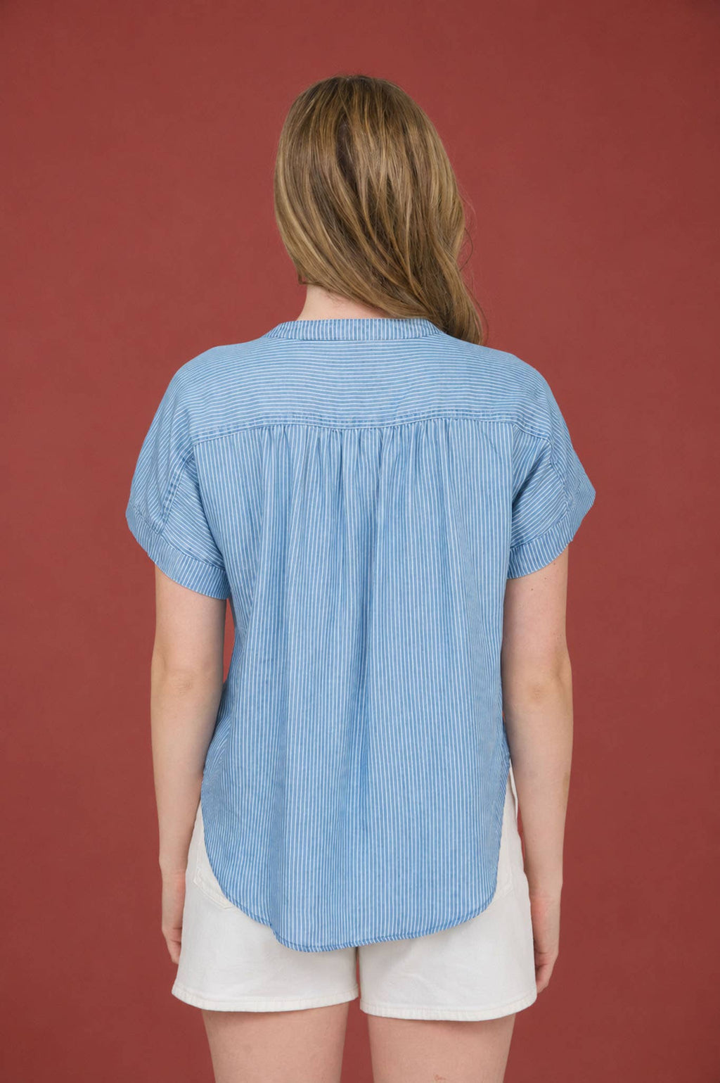 Stripe Henley Ruched Top