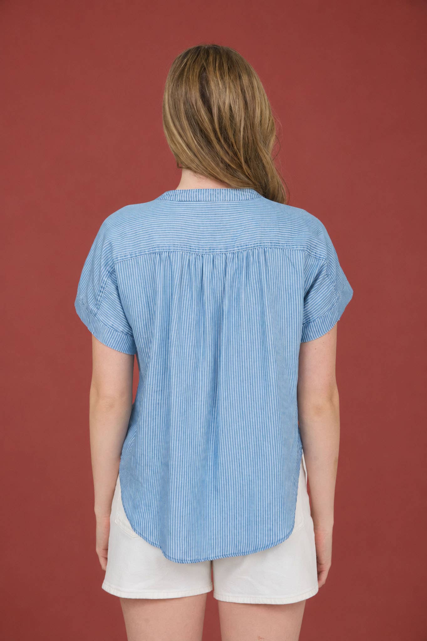 Stripe Henley Ruched Top