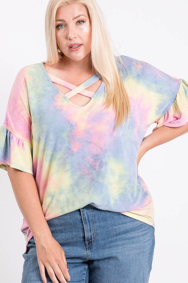 Plus Tie Dye Crisscross Top