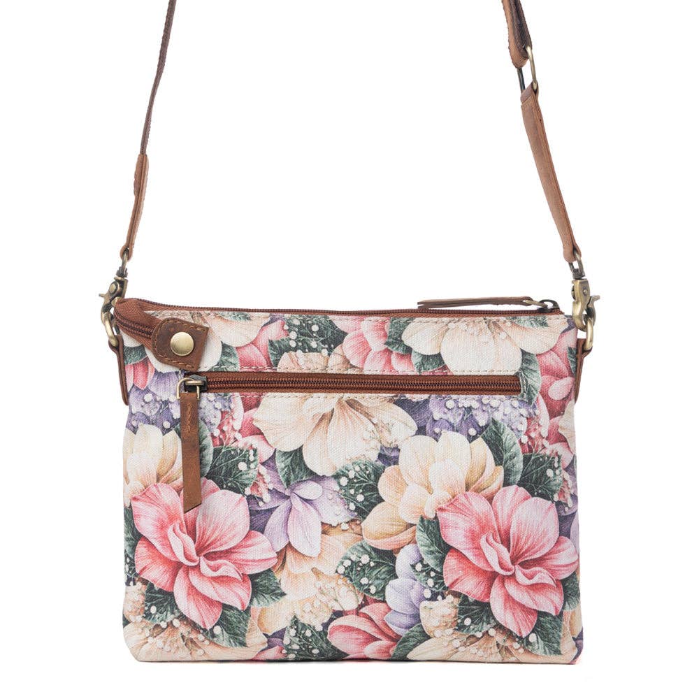 Wildflower Trail Cotton & Leather Crossbody Bag in Vintage Rose