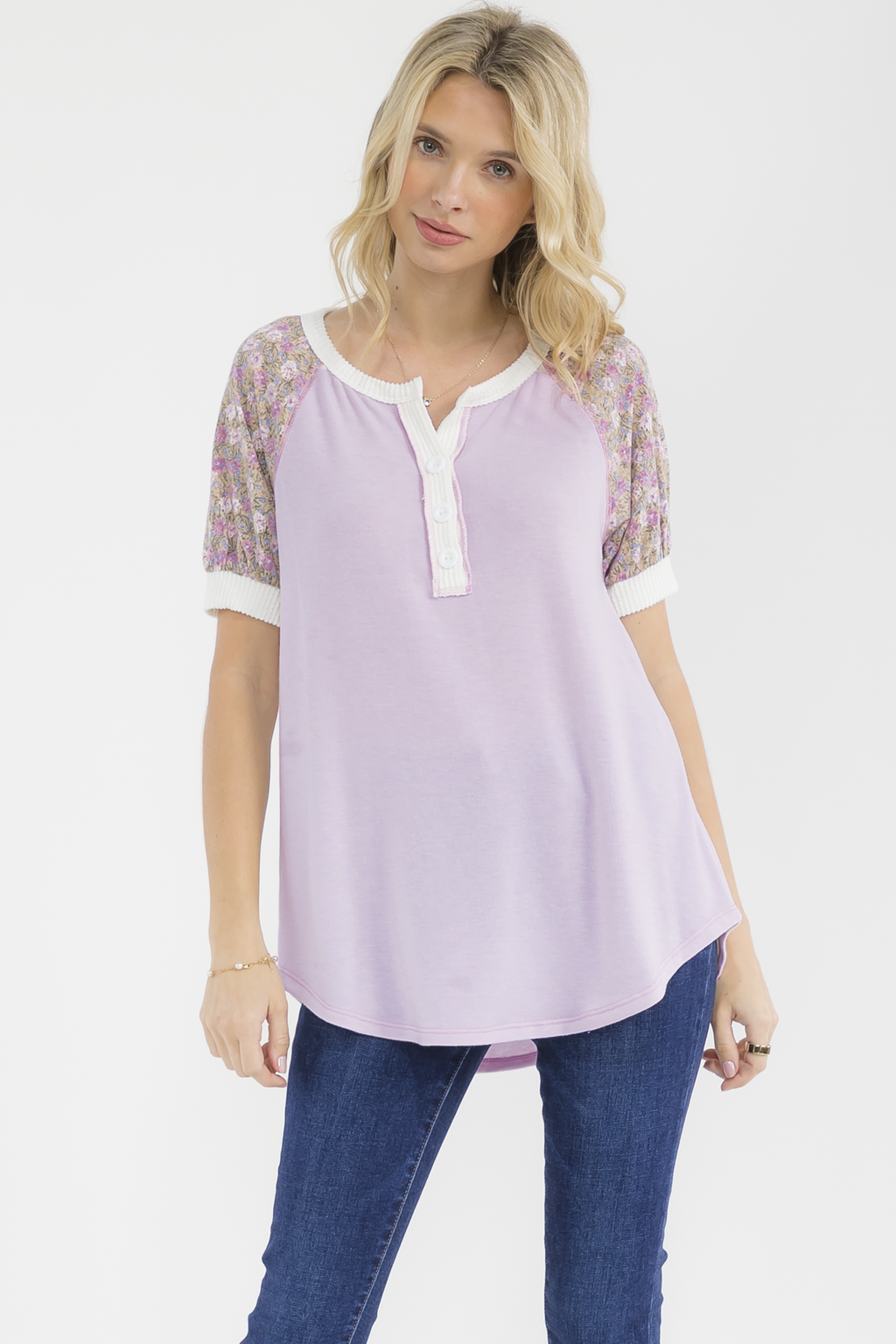 Floral Raglan Henley Top