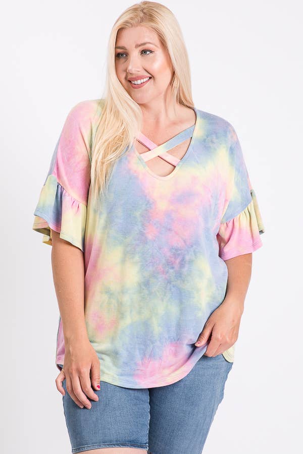 Plus Tie Dye Crisscross Top