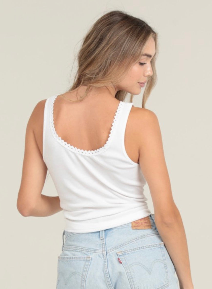 Lace Trim Cinch Bust Tank Top