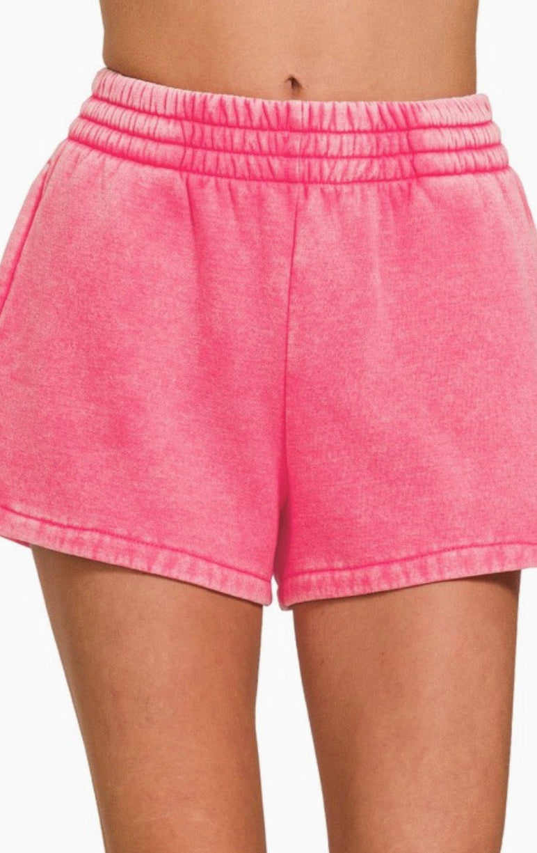 Acid Washed Elastic Waistband Shorts