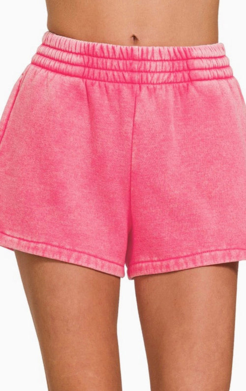 Acid Washed Elastic Waistband Shorts