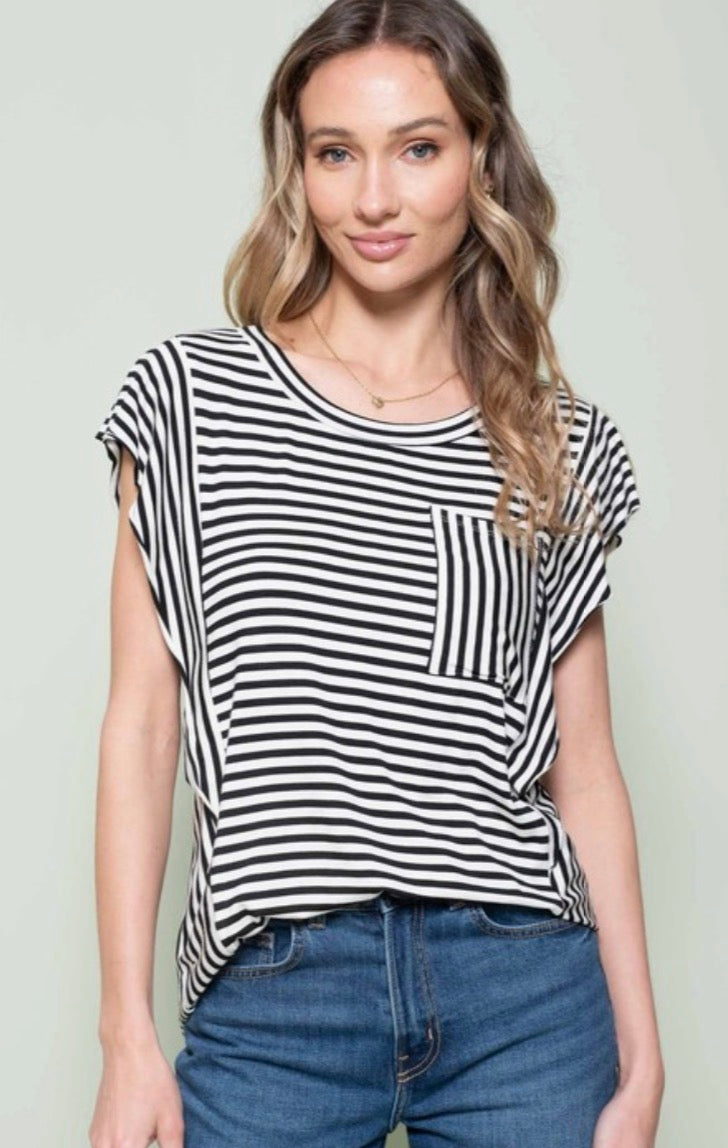 Striped One Pocket Top