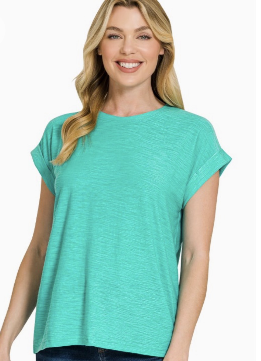 Slub Cuffed Sleeve Top