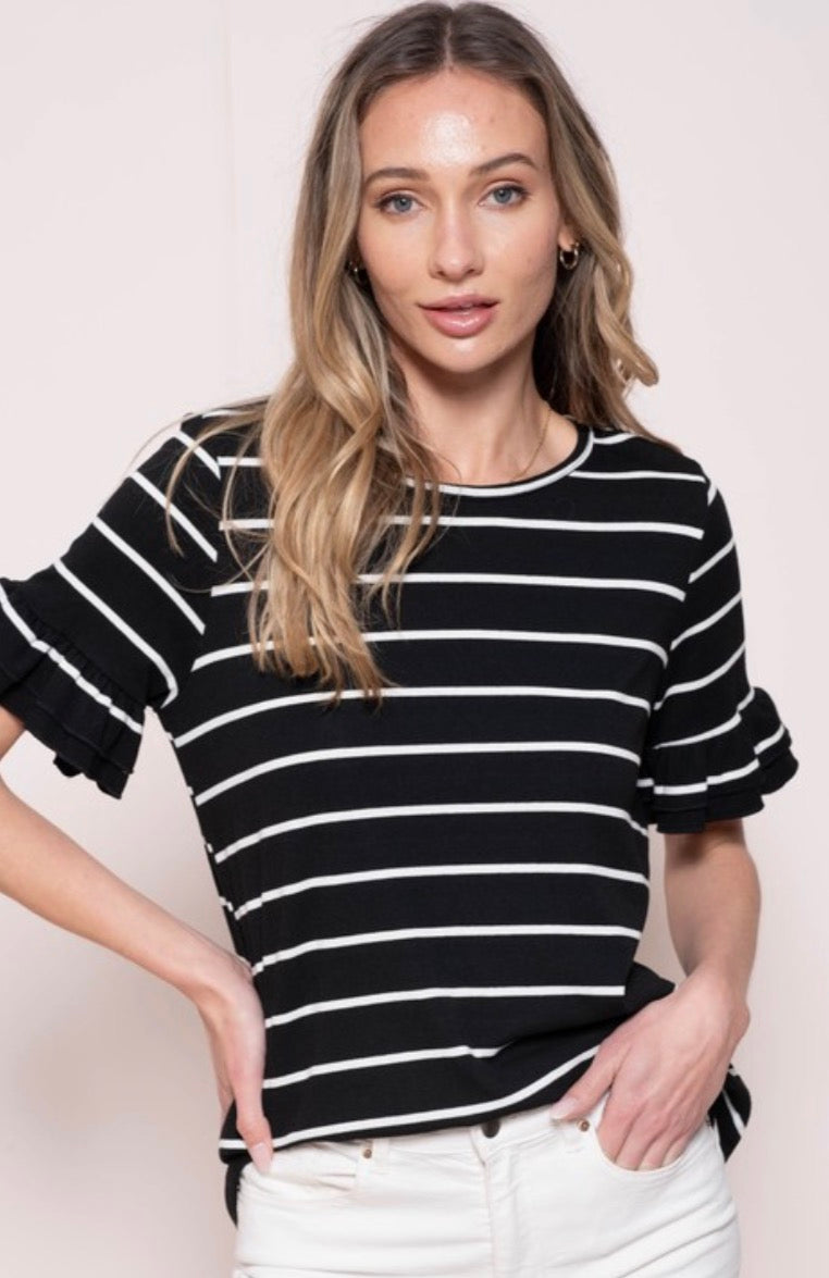 Striped Short Sleeve Knit Top