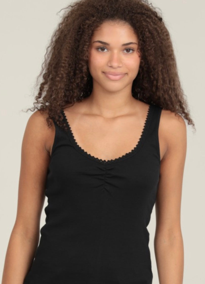 Lace Trim Cinch Bust Tank Top