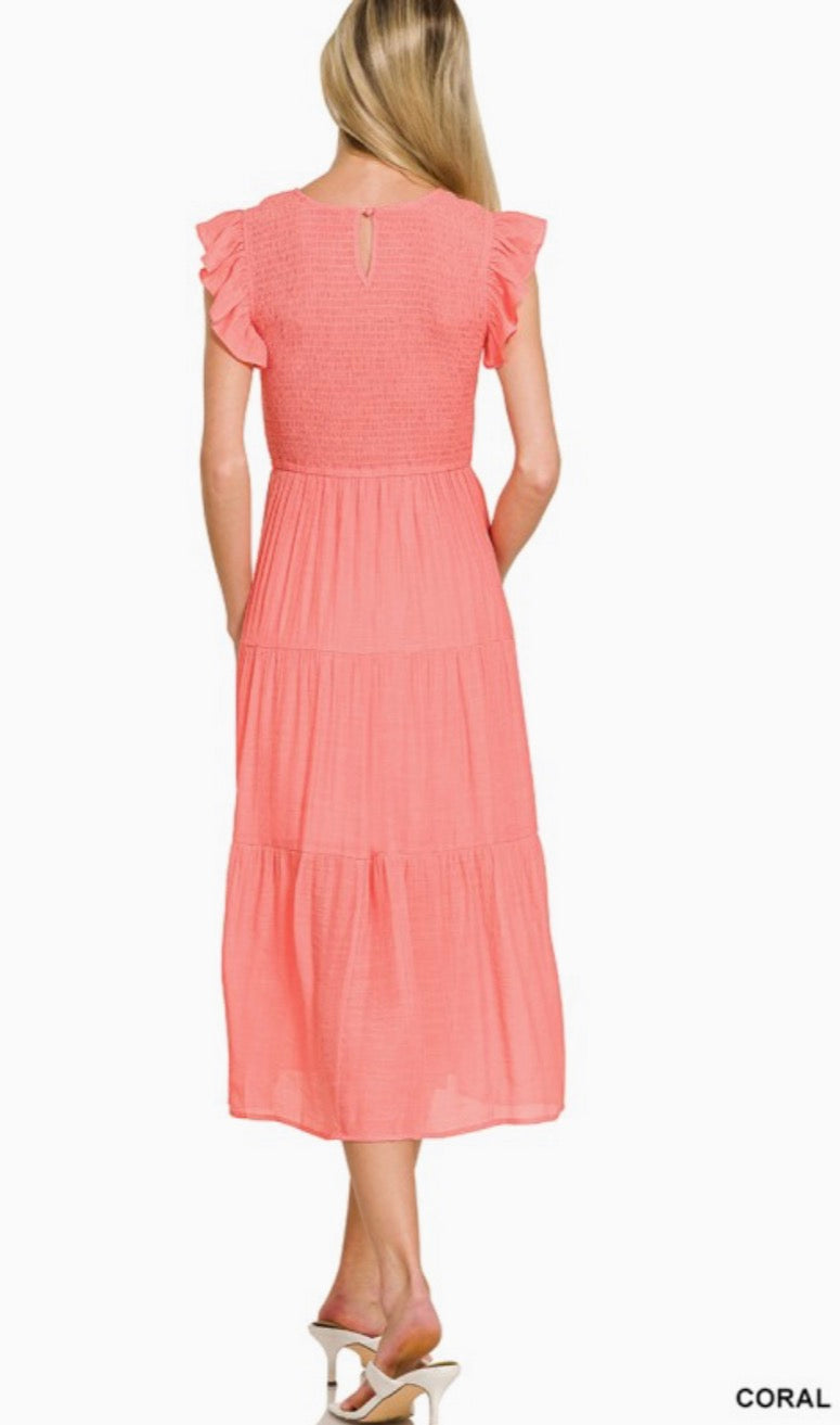 Woven Ruffle Sleeved Dress