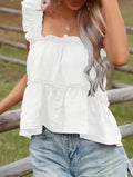White Ruffle Trimmed Tank Top