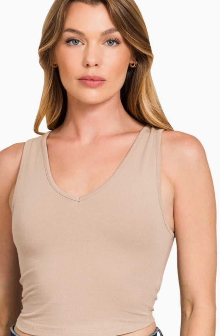 Cotton V-Neck Cropped Top